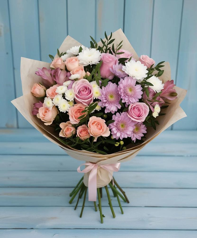 Букет цветов из: Хризантемы, Розы и Альстромерии в Михайловской Слободе