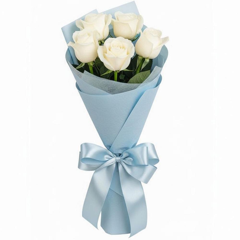 Букет 5 Белых роз Проуд в Михайловской Слободе