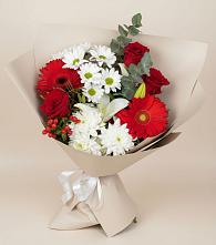 Букет цветов из:  Розы, Хризантемы, Герберы и Лилии в Михайловской Слободе