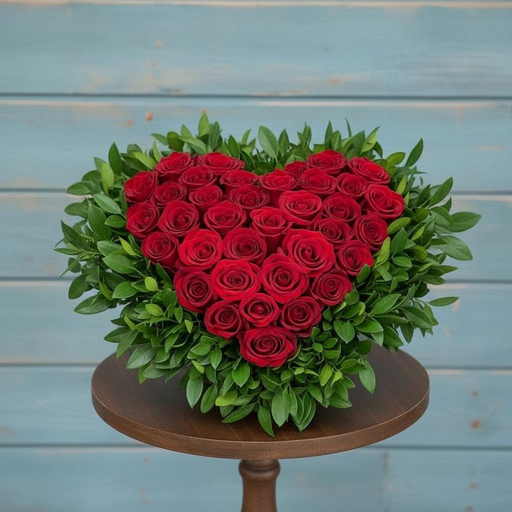 Цветочная композиция из Розы в виде сердца в Михайловской Слободе