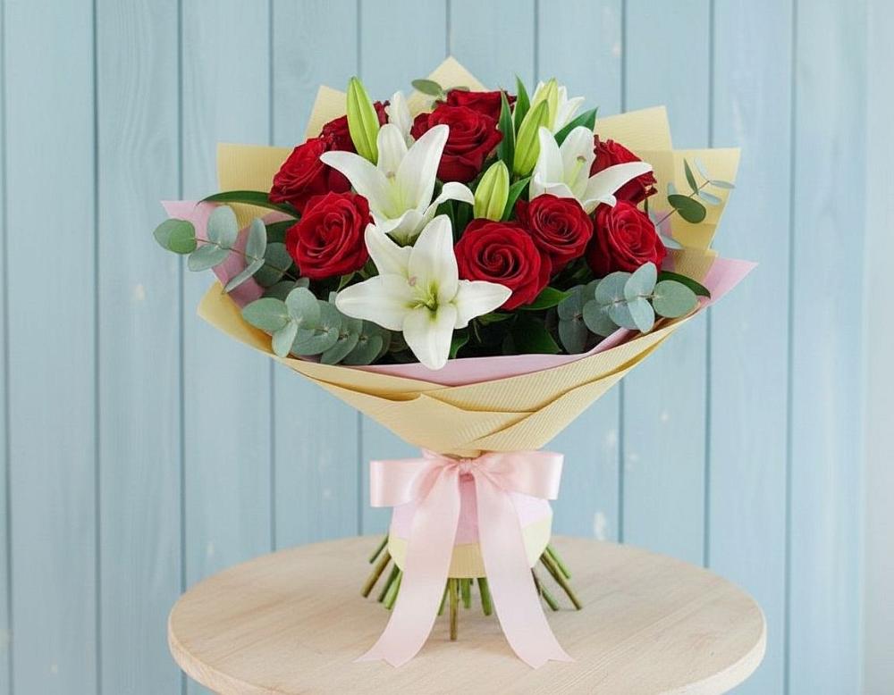 Букет цветов из: Лилии и Розы в Михайловской Слободе